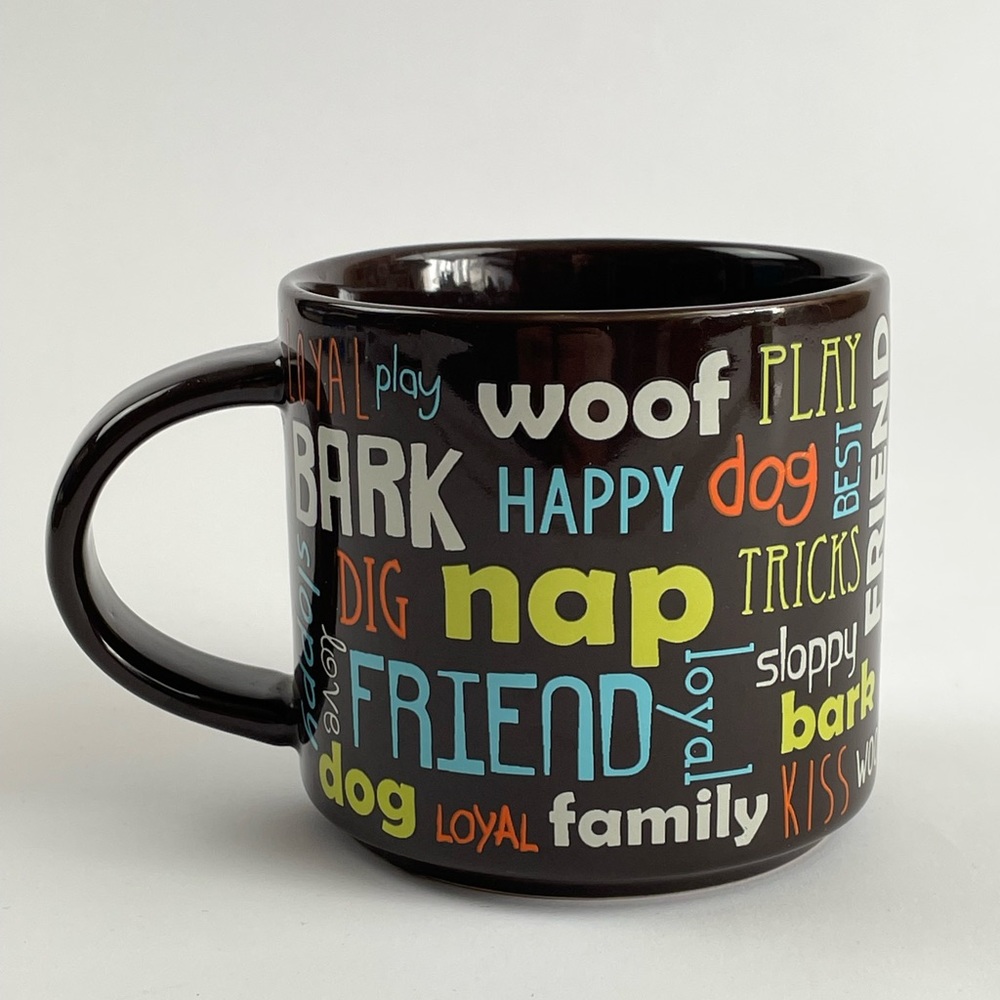 Dog Coffee Mug Woof Brown Dog Words Pet Cup